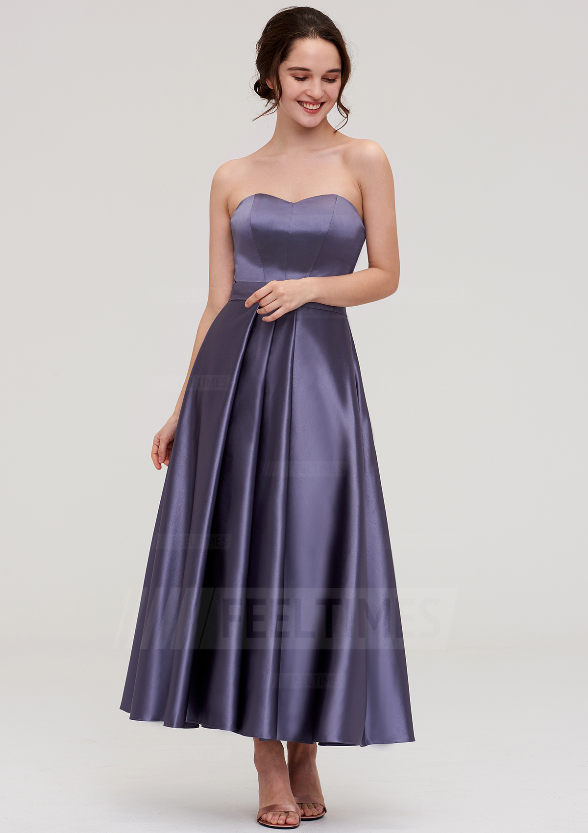 A-Line/Princess Sweetheart Sleeveless Ankle-Length Satin Bridesmaid Dress With Pleated