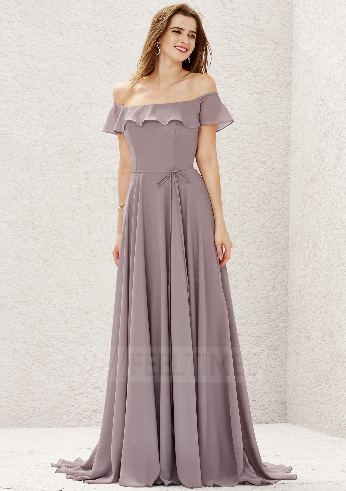 A-line/Princess Sleeveless Sweep Train Chiffon Bridesmaid Dress With Sashes/Ruffles