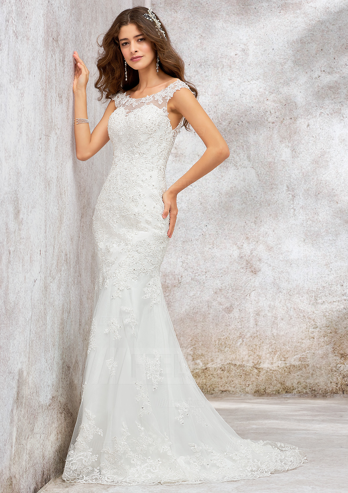 Trumpet/Mermaid Bateau Sweep Train Lace Wedding Dress With Sequins